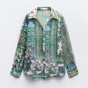 Zara Green and Blue Patterned Men's Shirt